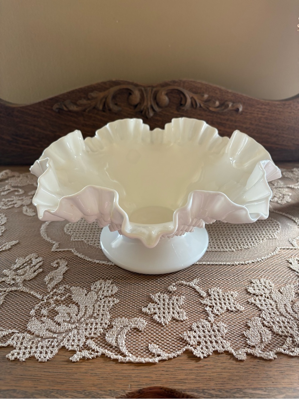 Vintage Fenton Pink Crest Hobnail Milk Glass Pedestal Bowl 10.5"